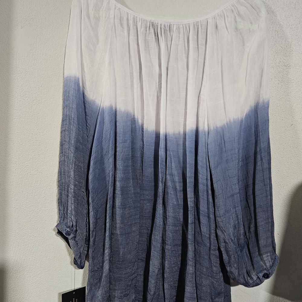 I.N. Studio Blue Ombre Lace Blouse - Picture 3 of 4